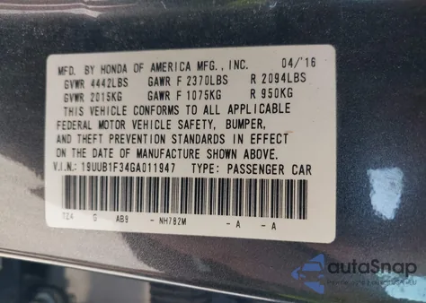 2016 Acura Tlx z USA, uszkodzony, nr VIN 19UUB1F34GA011947